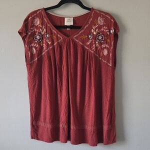 Knox Rose Rust Floral Bohemian Embroidered Sleeveless Blouse Size XXL